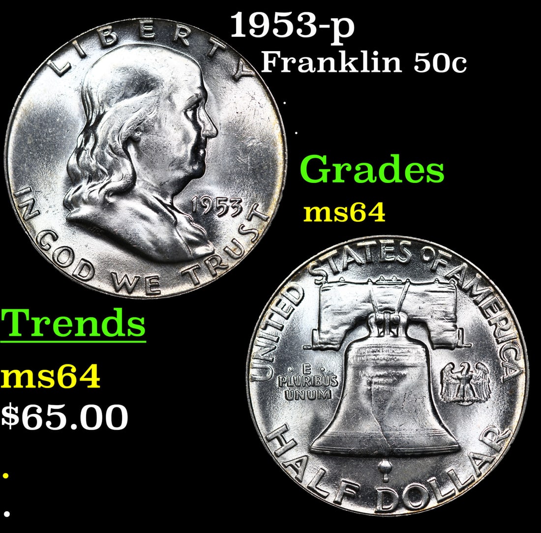 1953-p Franklin Half Dollar 50c Grades Choice Unc (1 of 3)
