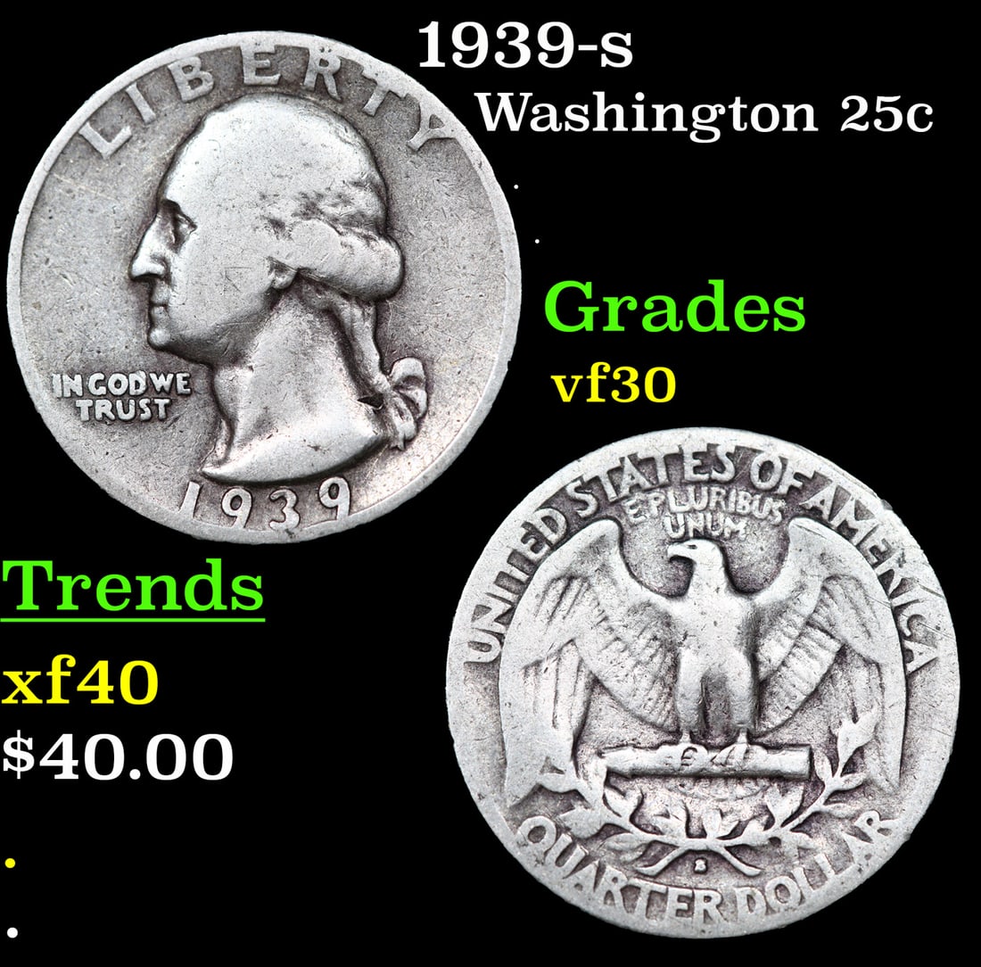 1939-s Washington Quarter 25c Grades vf++ (1 of 3)