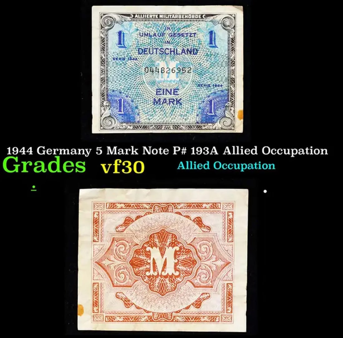 1944 Germany 5 Mark Note P# 193A Grades vf++ (1 of 3)