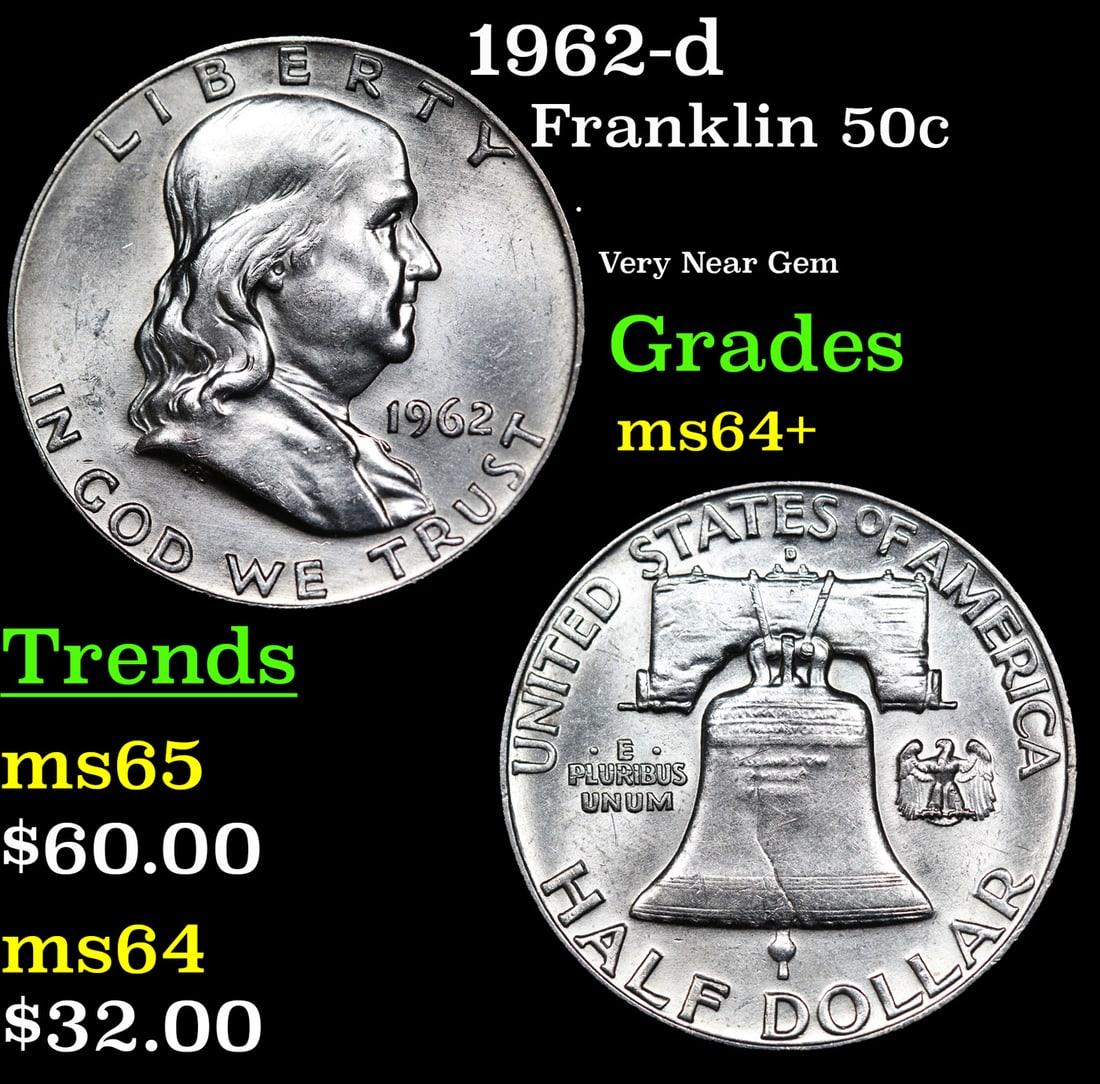 1962-d Franklin Half Dollar 50c Grades Choice+ Unc (1 of 3)