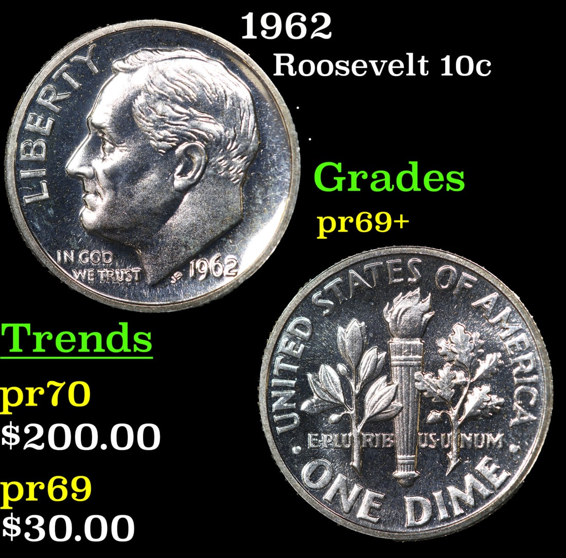 Proof 1962 Roosevelt Dime 10c Grades GEM++ Proof (1 of 3)