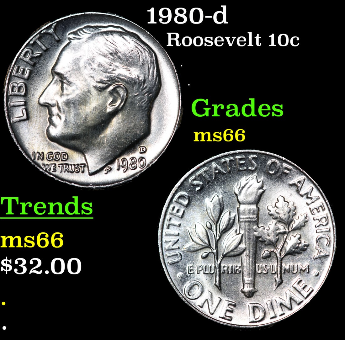 1980-d Roosevelt Dime 10c Grades GEM+ Unc (1 of 3)
