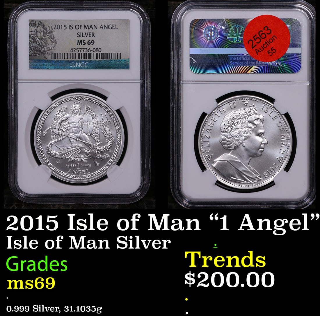 NGC 2015 Isle of Man "1 Angel" Fine Silver Coin Graded ms69 By NGC (1 of 3)