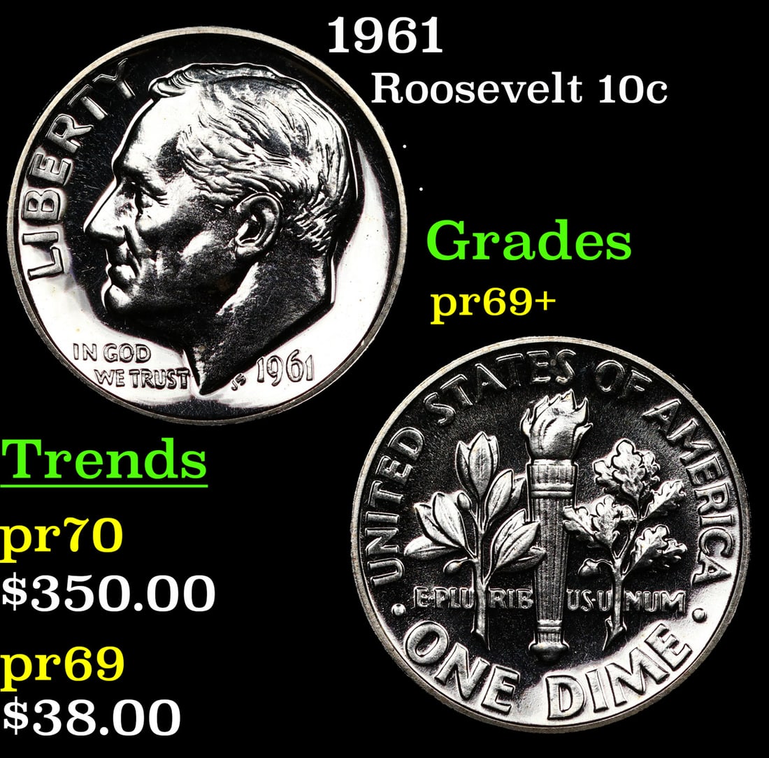 Proof 1961 Roosevelt Dime 10c Grades GEM++ Proof (1 of 3)