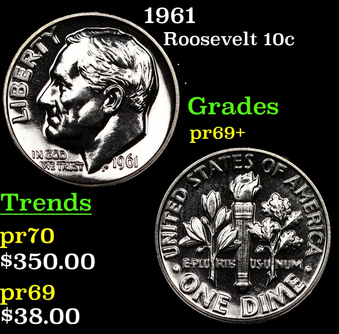 Proof 1961 Roosevelt Dime 10c Grades GEM++ Proof (1 of 3)