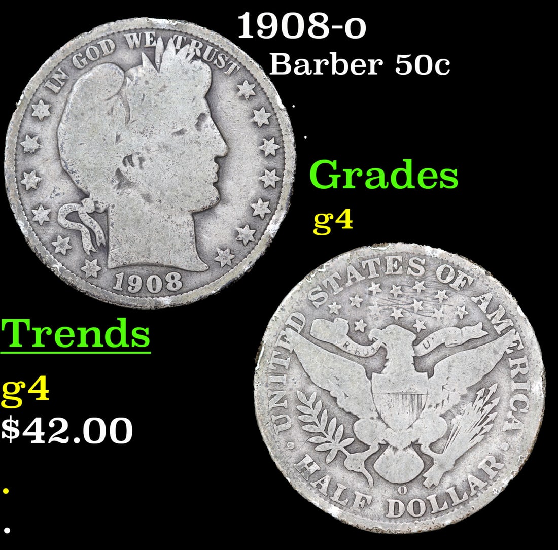 1908-o Barber Half Dollars 50c Grades g, good (1 of 3)