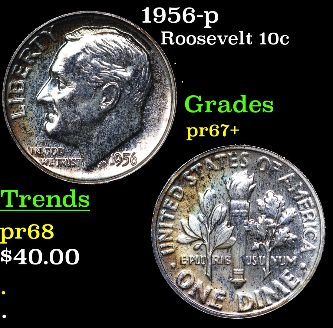 Proof 1956-p Roosevelt Dime 10c Grades GEM++ Proof (1 of 3)