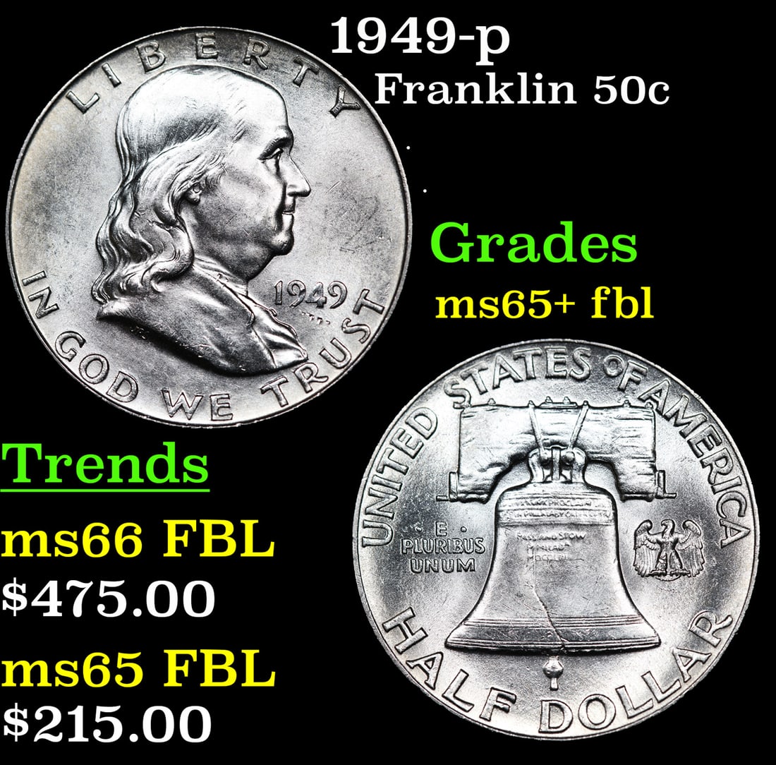 1949-p Franklin Half Dollar 50c Grades GEM+ FBL (1 of 3)