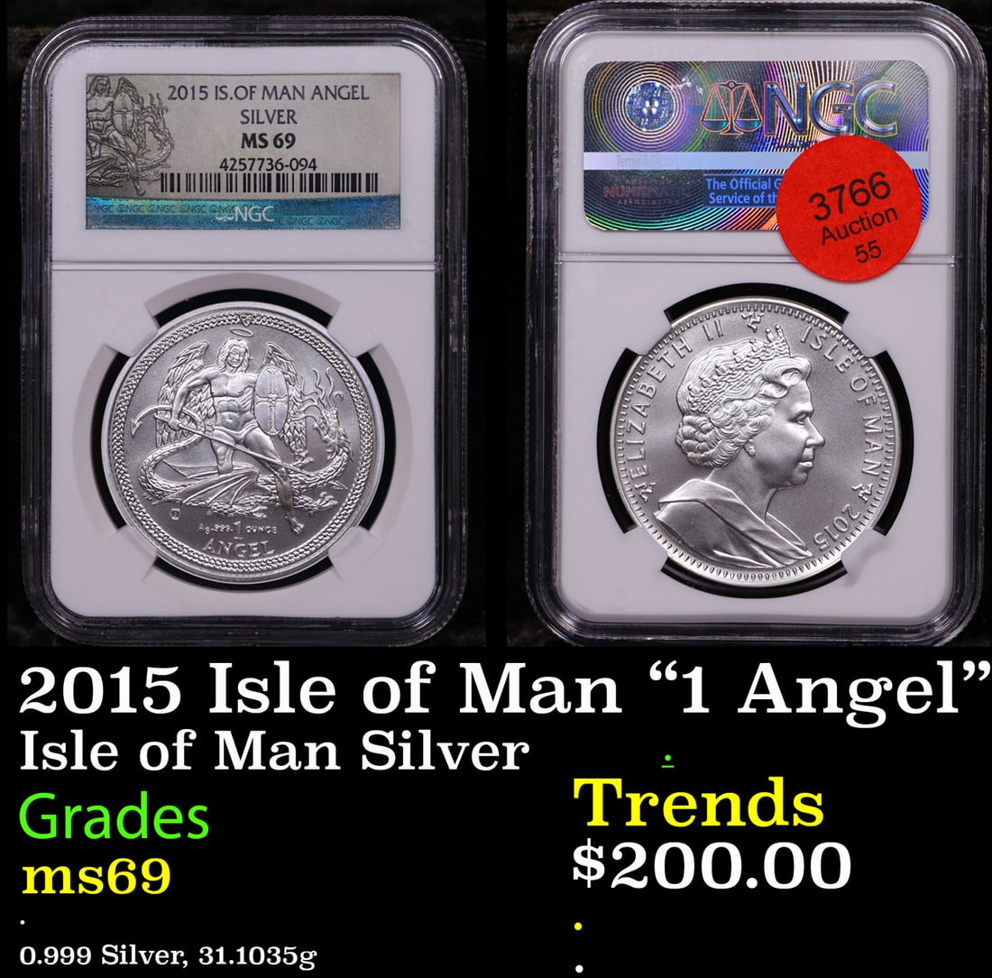 NGC 2015 Isle of Man "1 Angel" Fine Silver Coin Graded ms69 By NGC (1 of 3)