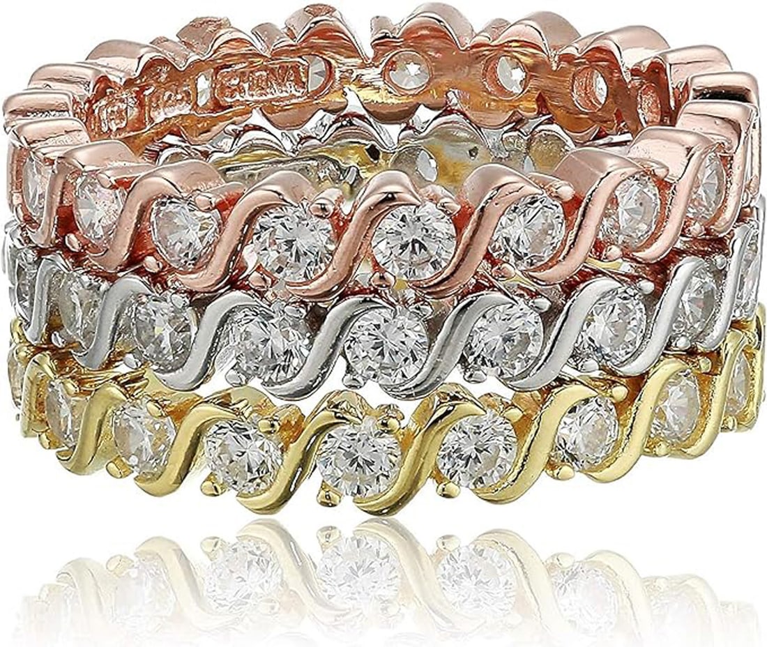 Decadence Sterling Silver tricolor stack ring Size 8 (1 of 2)