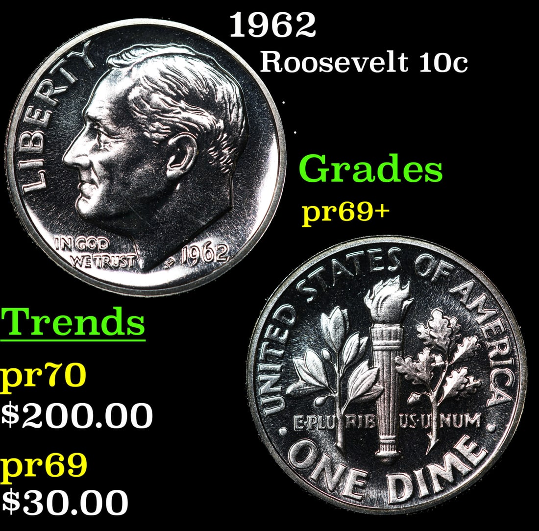 Proof 1962 Roosevelt Dime 10c Grades GEM++ Proof (1 of 3)