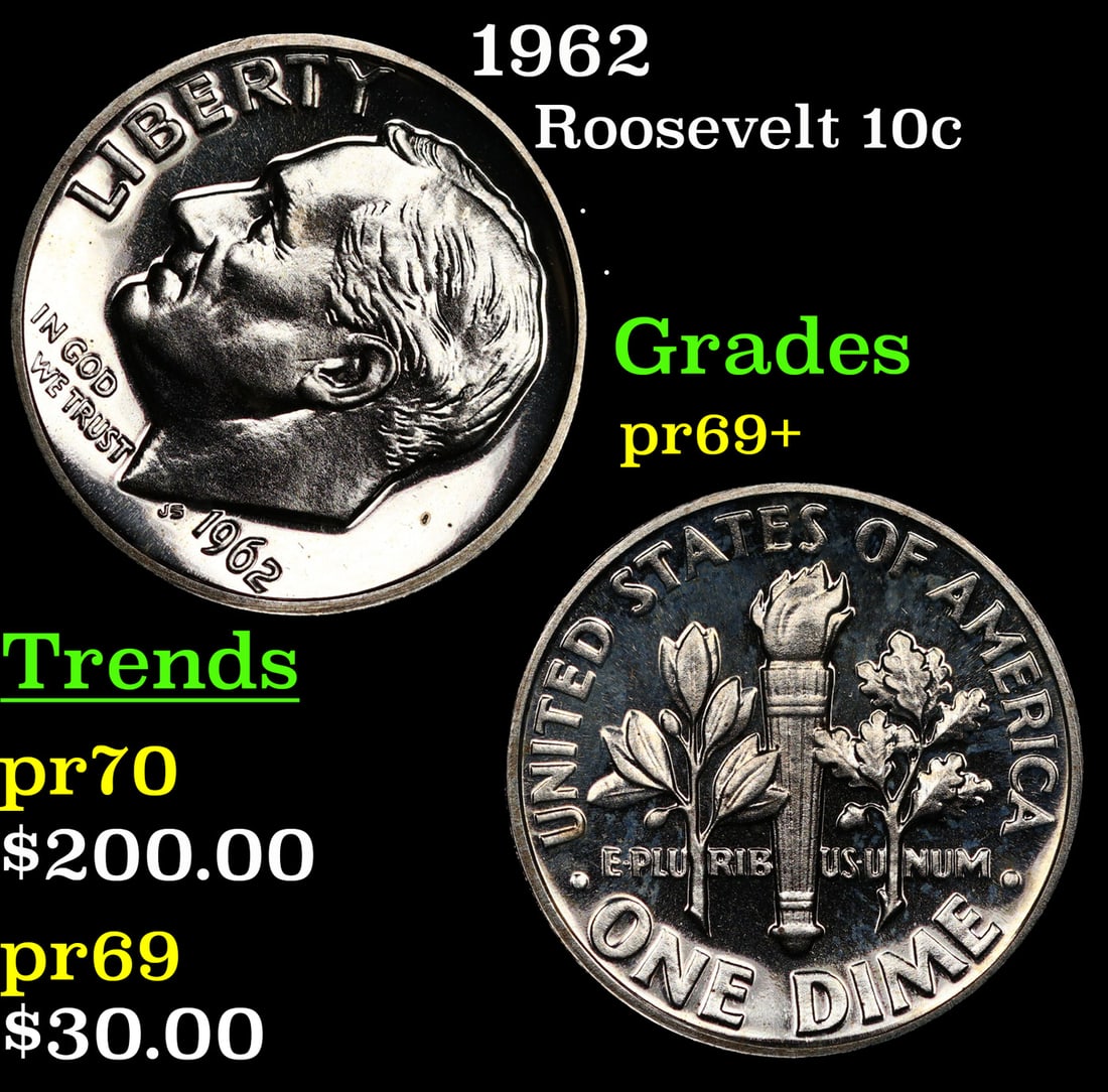 Proof 1962 Roosevelt Dime 10c Grades GEM++ Proof (1 of 3)