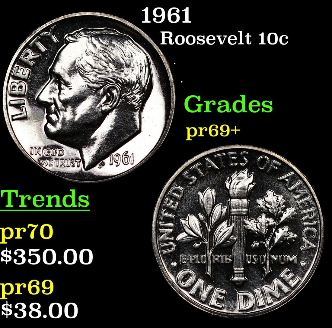 Proof 1961 Roosevelt Dime 10c Grades GEM++ Proof (1 of 3)