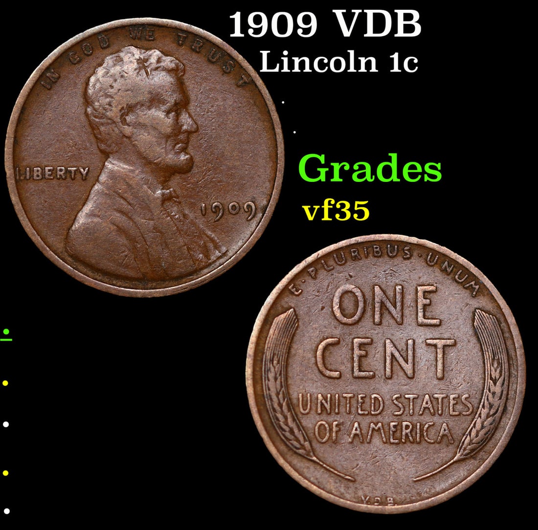 1909 VDB Lincoln Cent 1c Grades vf++ (1 of 3)