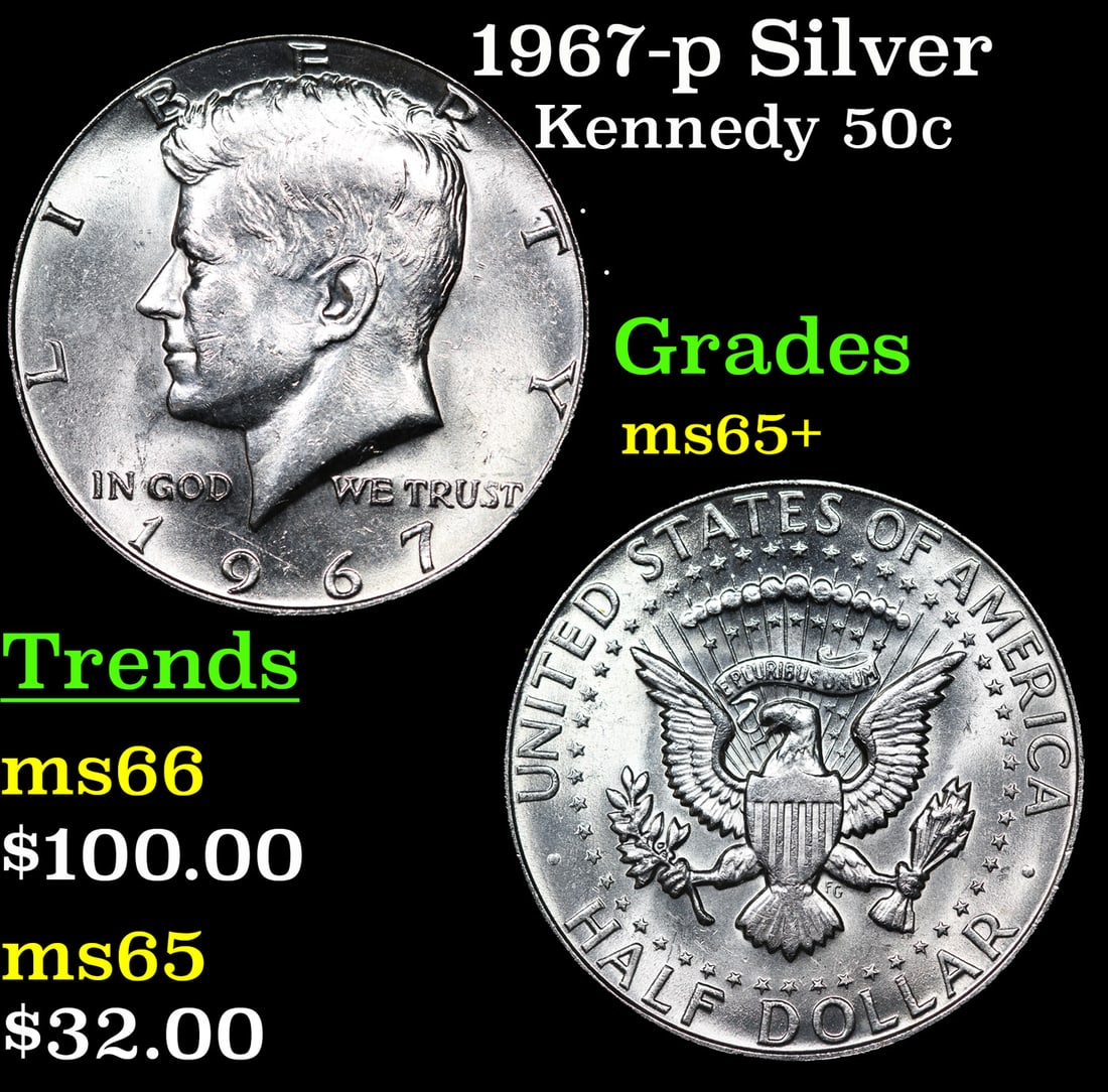 1967-p Kennedy Half Dollar Silver 50c Grades GEM+ Unc (1 of 3)