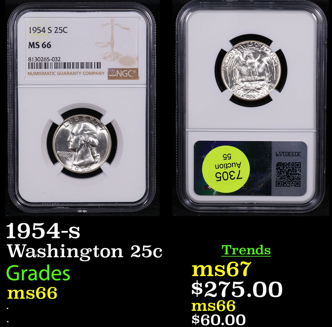 NGC 1954-s Washington Quarter 25c Graded ms66 By NGC (1 of 3)