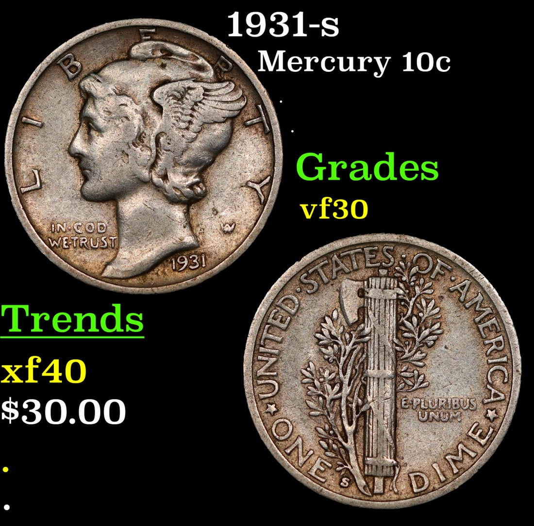 1931-s Mercury Dime 10c Grades vf++ (1 of 3)
