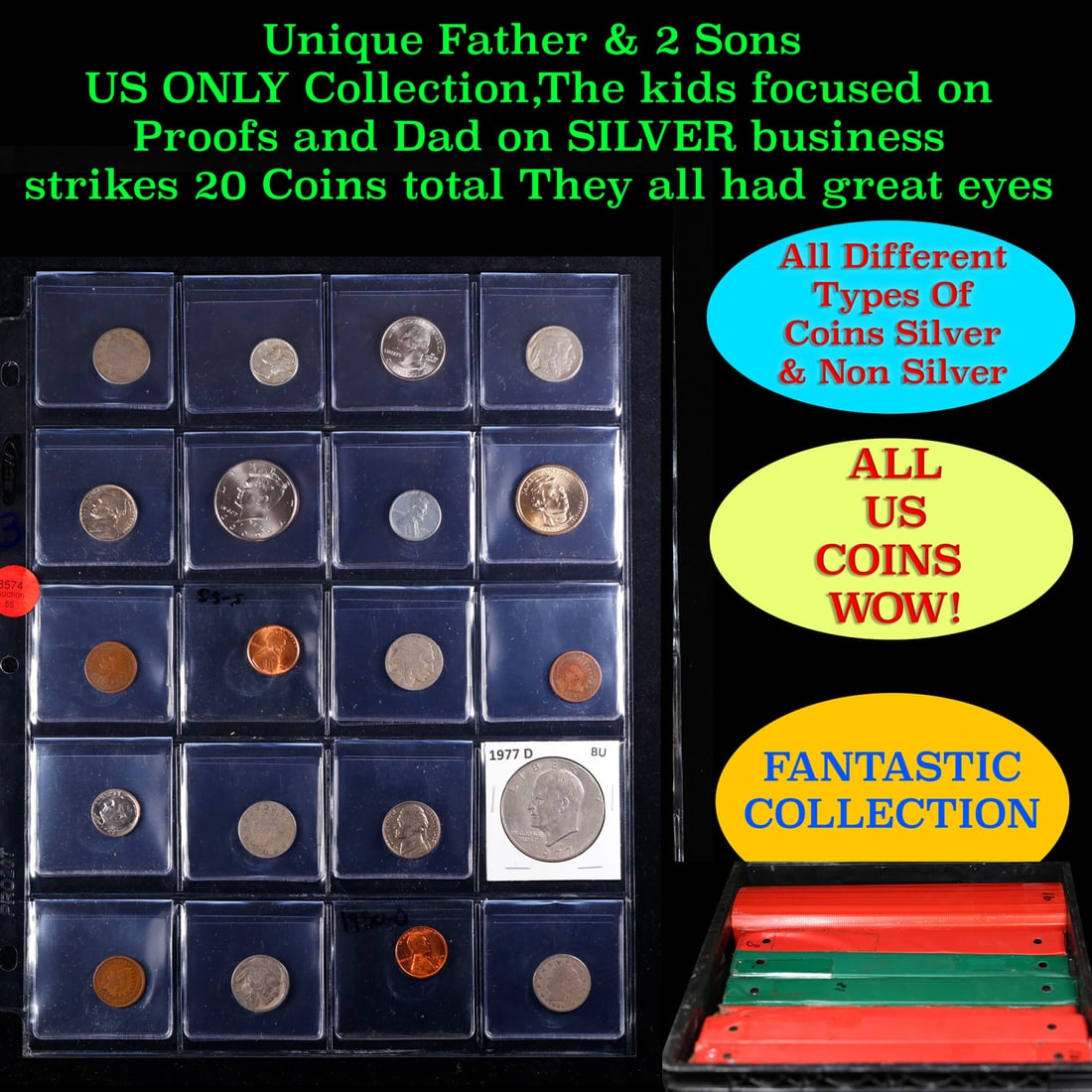 Unique Father & 2 Sons US ONLY Collection,The kids focused on Proofs and Dad on SILVER business: Unique Father & 2 Sons US ONLY Collection,The kids focused on Proofs and Dad on SILVER business strikes 20 Coins total They all had great eyes. We have received a huge collection of over 10 thousand U