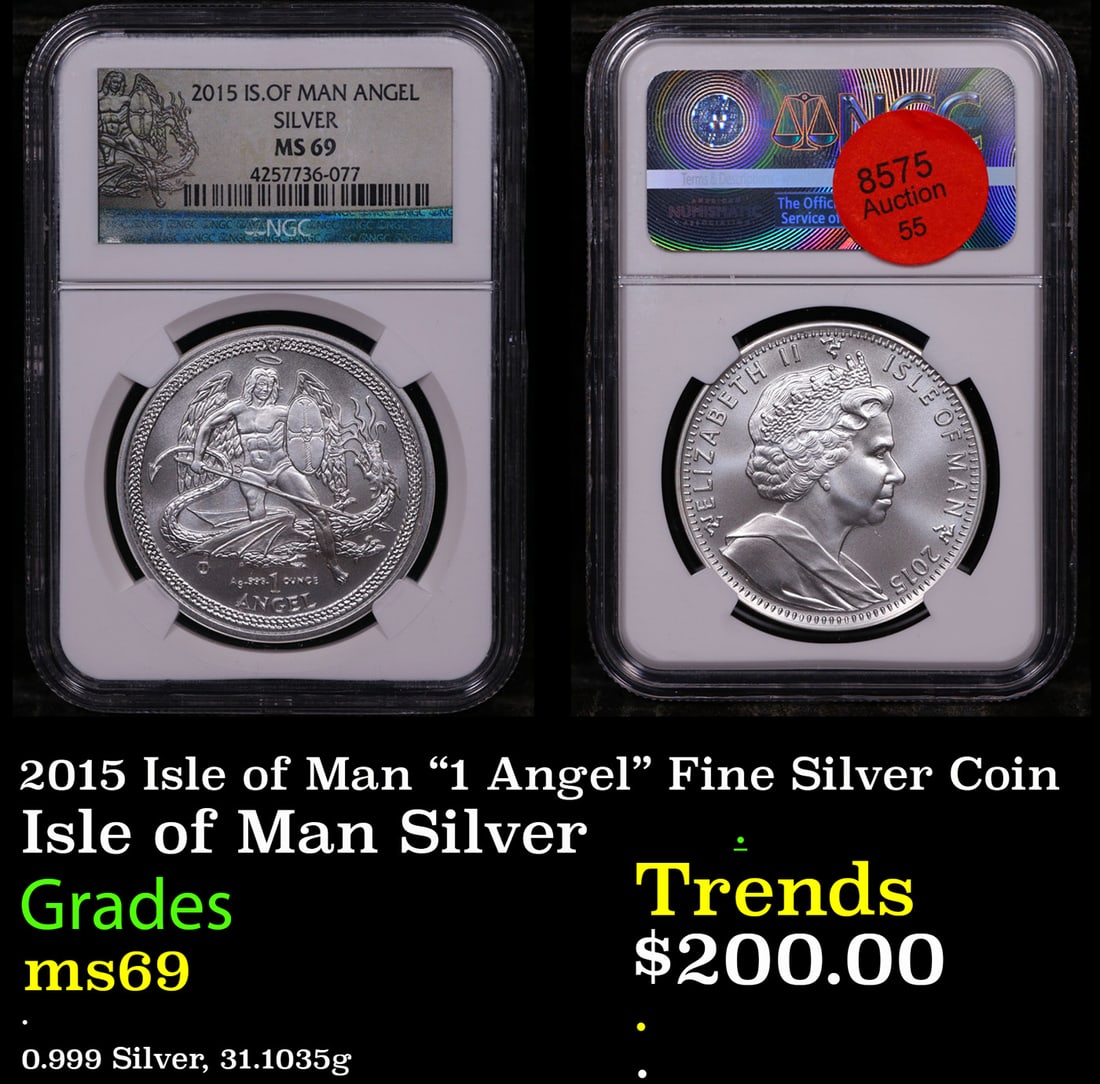 NGC 2015 Isle of Man "1 Angel" Fine Silver Coin Graded ms69 By NGC (1 of 3)