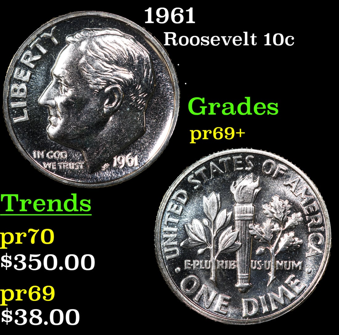 Proof 1961 Roosevelt Dime 10c Grades GEM++ Proof (1 of 3)