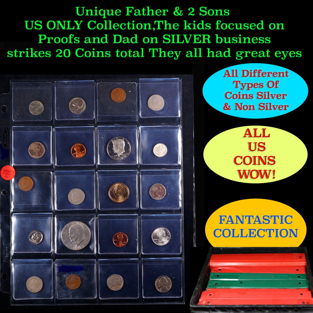 Unique Father & 2 Sons US ONLY Collection,The kids focused on Proofs and Dad on SILVER business: Unique Father & 2 Sons US ONLY Collection,The kids focused on Proofs and Dad on SILVER business strikes 20 Coins total They all had great eyes. We have received a huge collection of over 10 thousand U