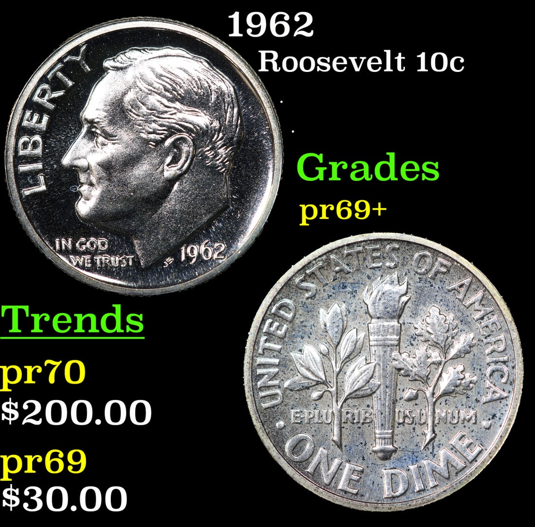 Proof 1962 Roosevelt Dime 10c Grades GEM++ Proof (1 of 3)