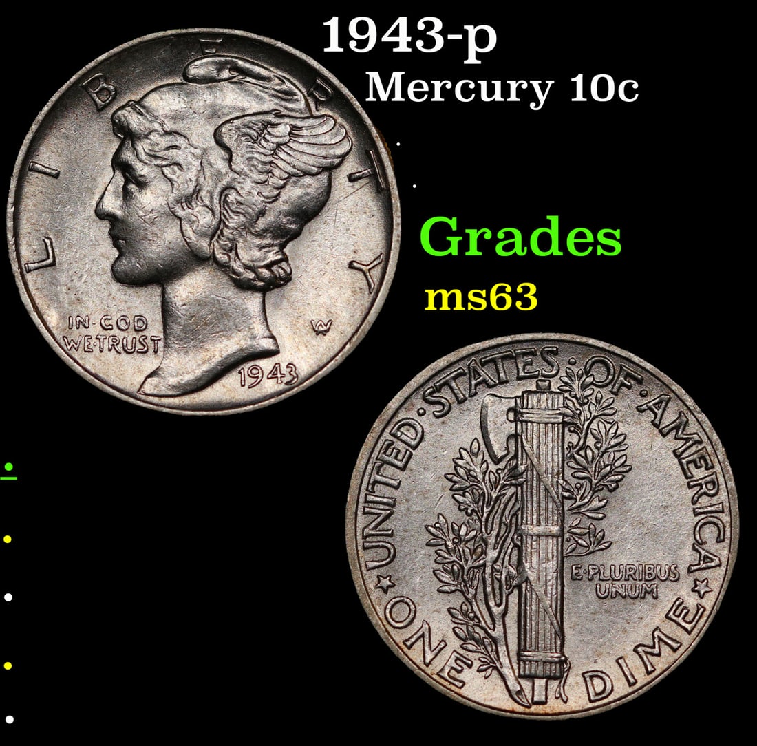 1943-p Mercury Dime 10c Grades Select Unc (1 of 3)