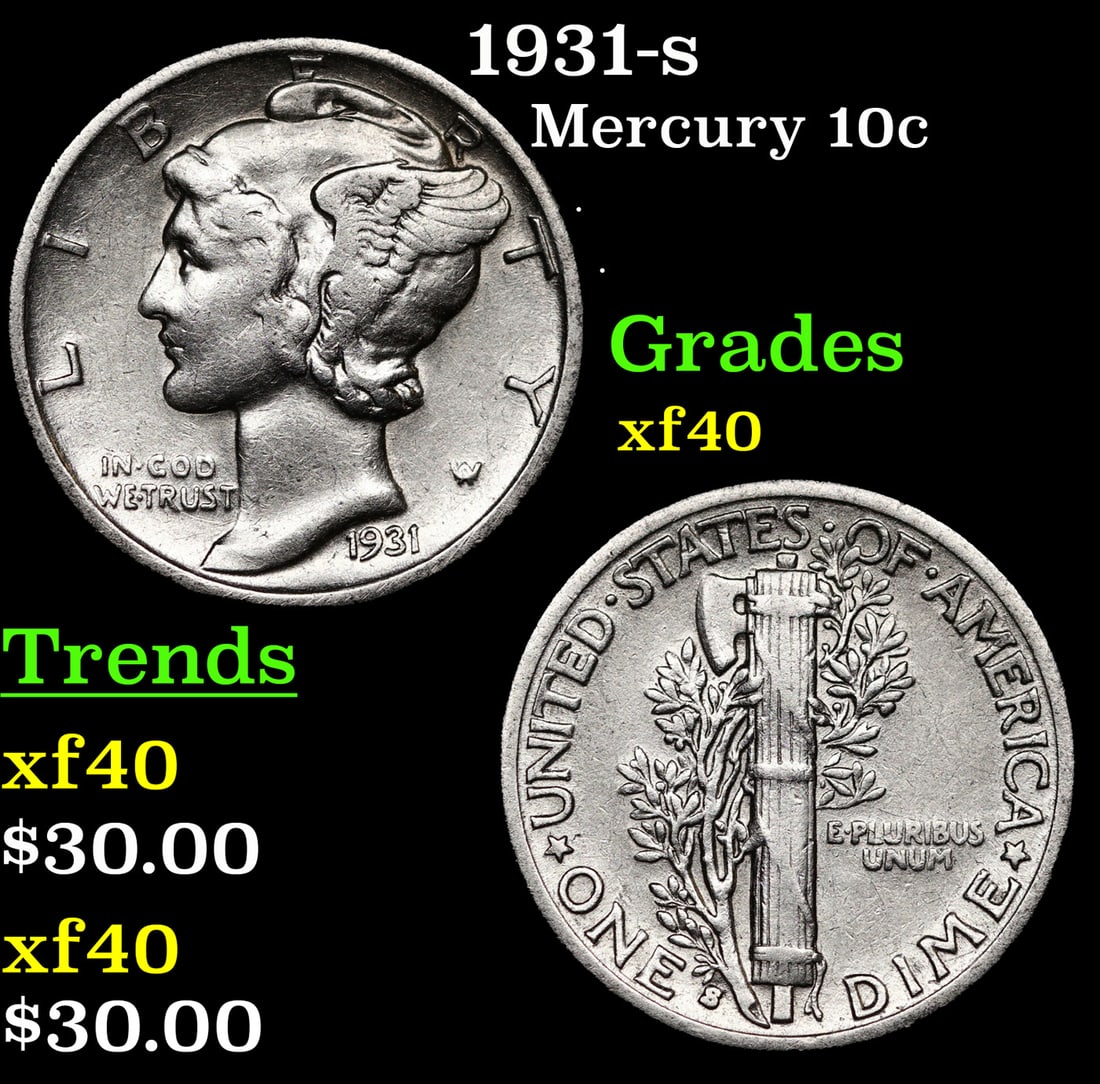 1931-s Mercury Dime 10c Grades xf (1 of 3)