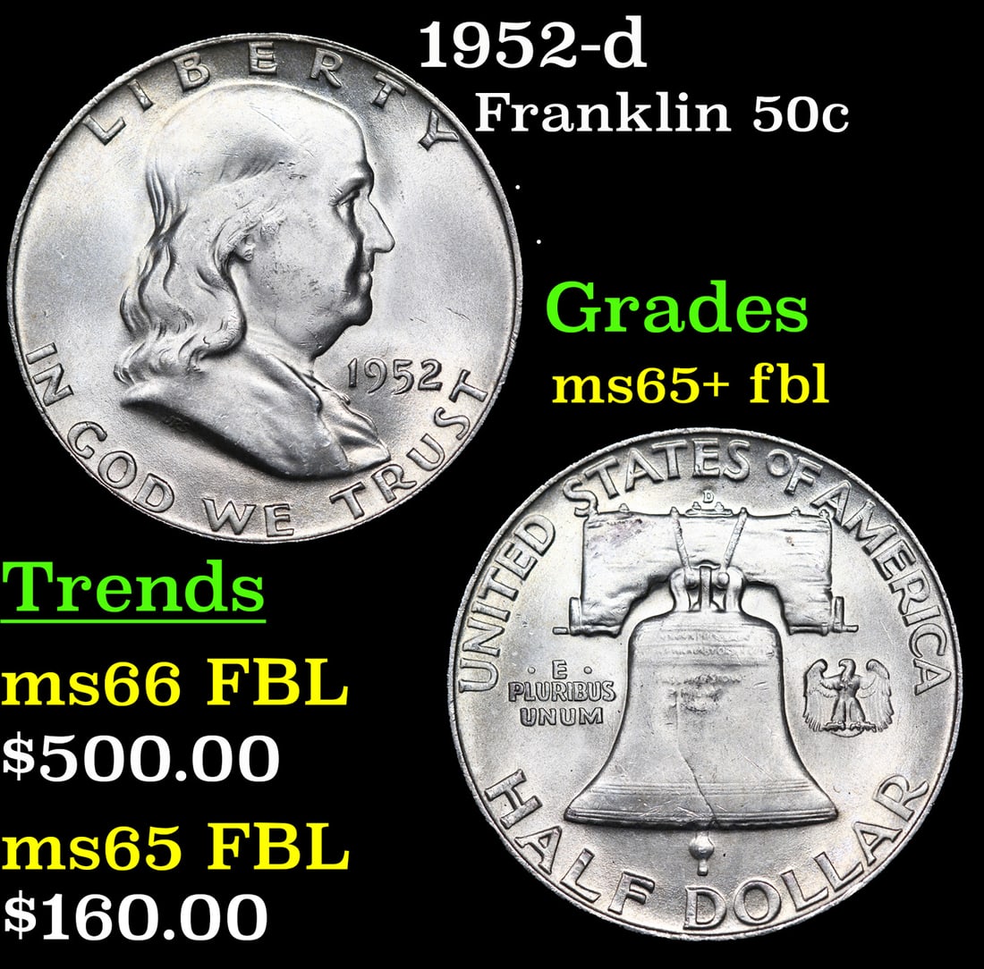 1952-d Franklin Half Dollar 50c Grades GEM+ FBL (1 of 3)