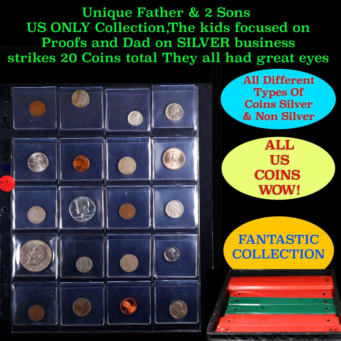 Unique Father & 2 Sons US ONLY Collection,The kids focused on Proofs and Dad on SILVER business: Unique Father & 2 Sons US ONLY Collection,The kids focused on Proofs and Dad on SILVER business strikes 20 Coins total They all had great eyes. We have received a huge collection of over 10 thousand U