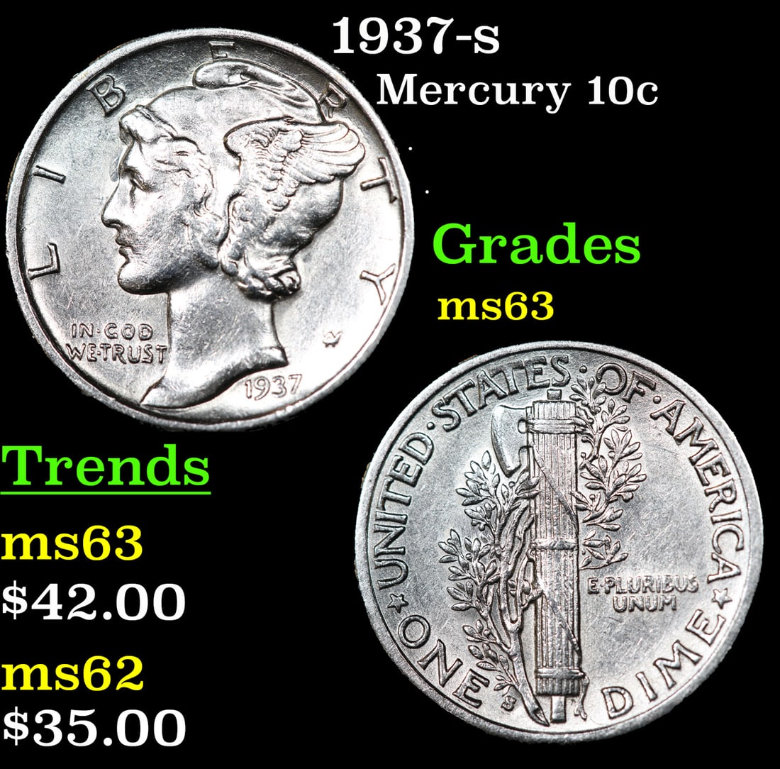 1937-s Mercury Dime 10c Grades Select Unc (1 of 3)
