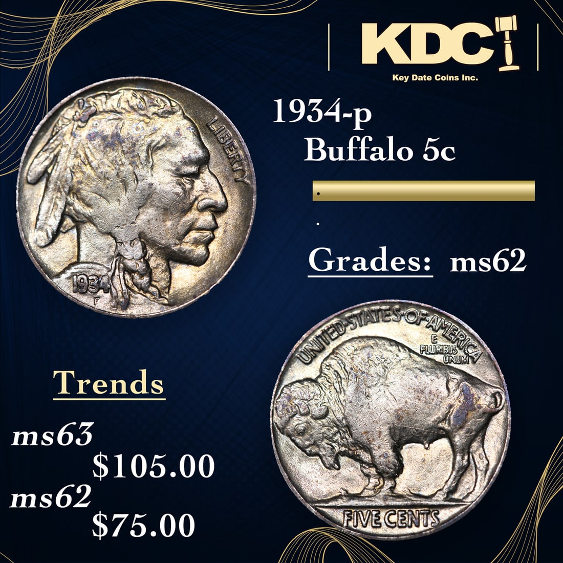 1934-p Buffalo Nickel 5c Grades Select Unc (1 of 3)