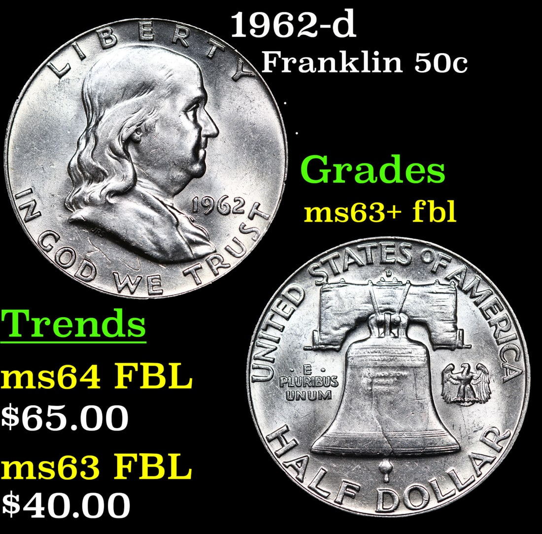 1962-d Franklin Half Dollar 50c Grades Select Unc+ FBL (1 of 3)