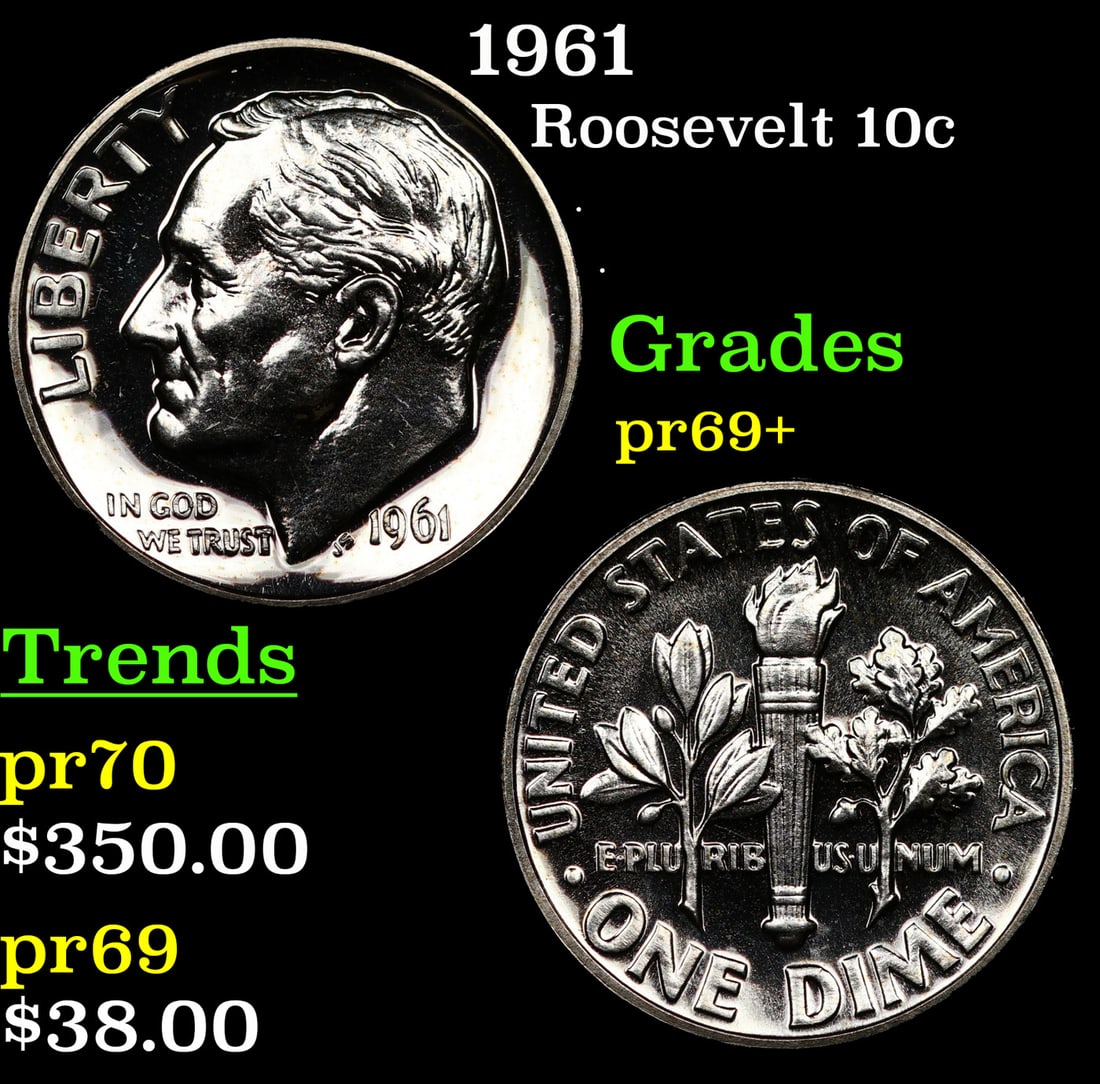 Proof 1961 Roosevelt Dime 10c Grades GEM++ Proof (1 of 3)