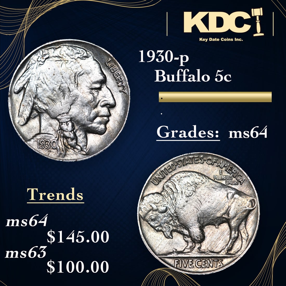 1930-p Buffalo Nickel 5c Grades Choice Unc (1 of 3)