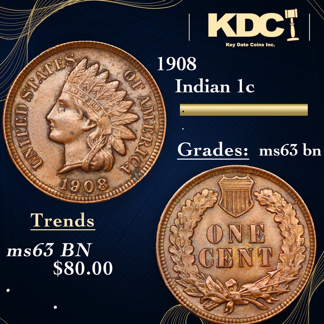 1908 Indian Cent 1c Grades Select Unc BN (1 of 3)