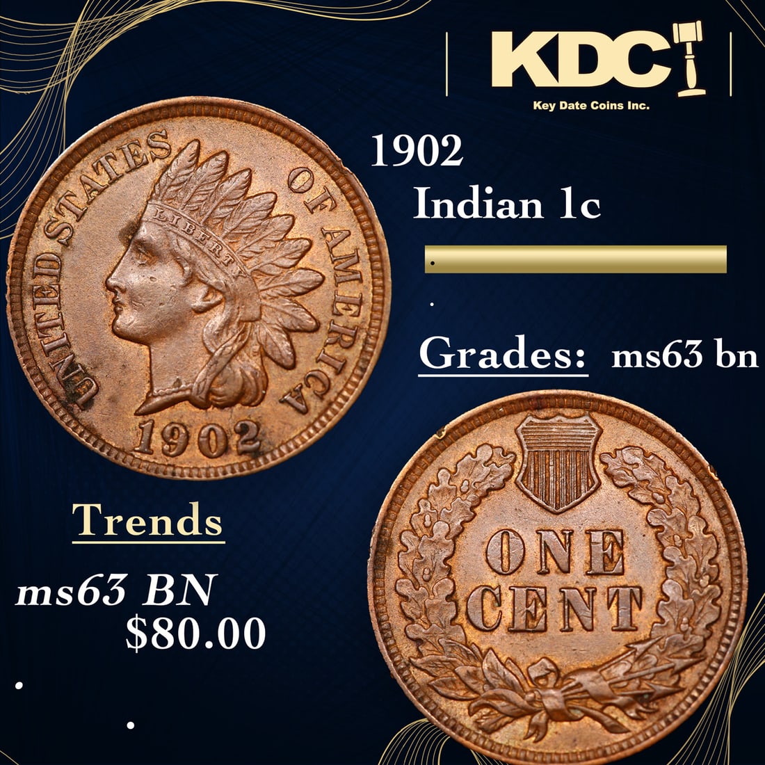 1902 Indian Cent 1c Grades Select Unc BN (1 of 3)