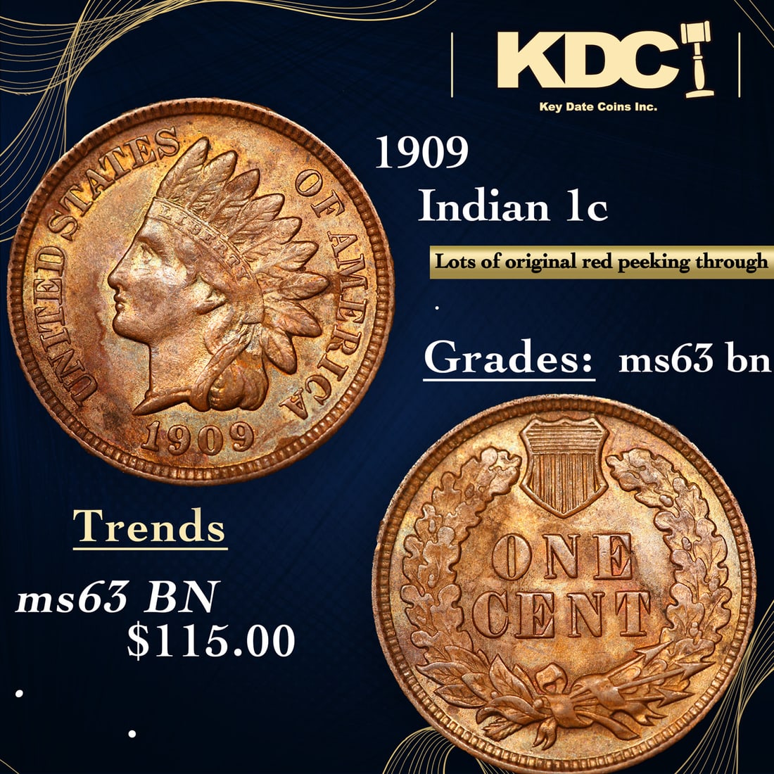 1909 Indian Cent 1c Grades Select Unc BN (1 of 3)