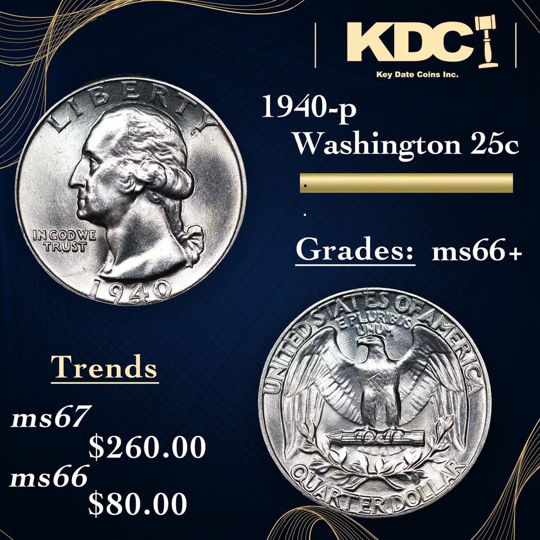 1940-p Washington Quarter 25c Grades GEM++ Unc (1 of 3)