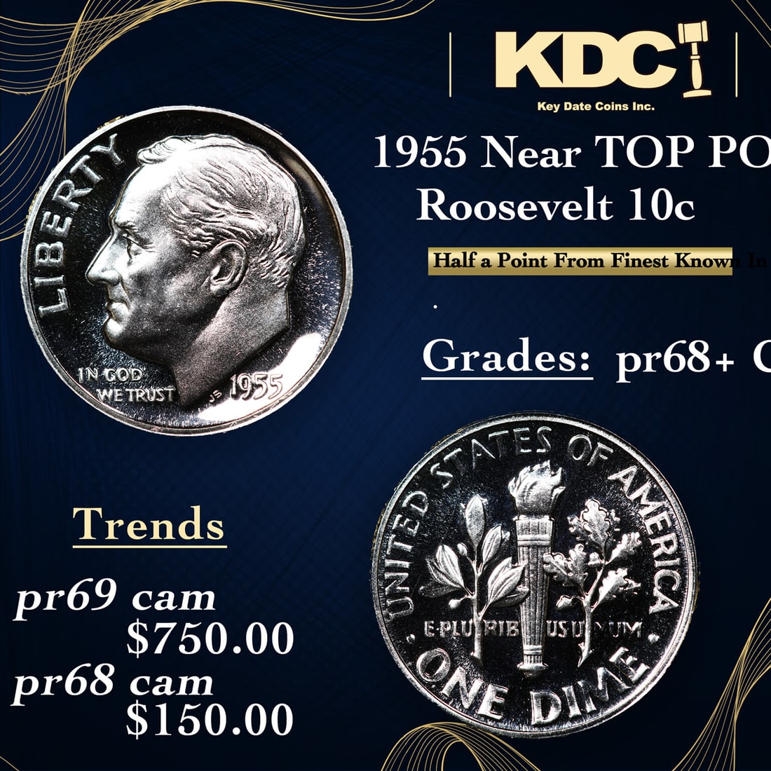 Proof 1955 Roosevelt Dime Near TOP POP! 10c Graded pr68+ CAM BY SEGS (1 of 5)