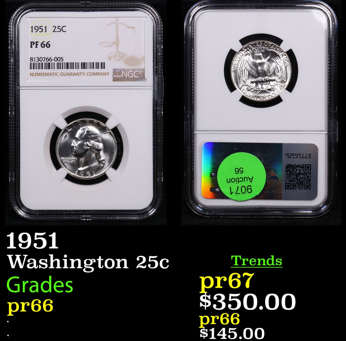 Proof NGC 1951 Washington Quarter 25c Graded pr66 By NGC (1 of 3)
