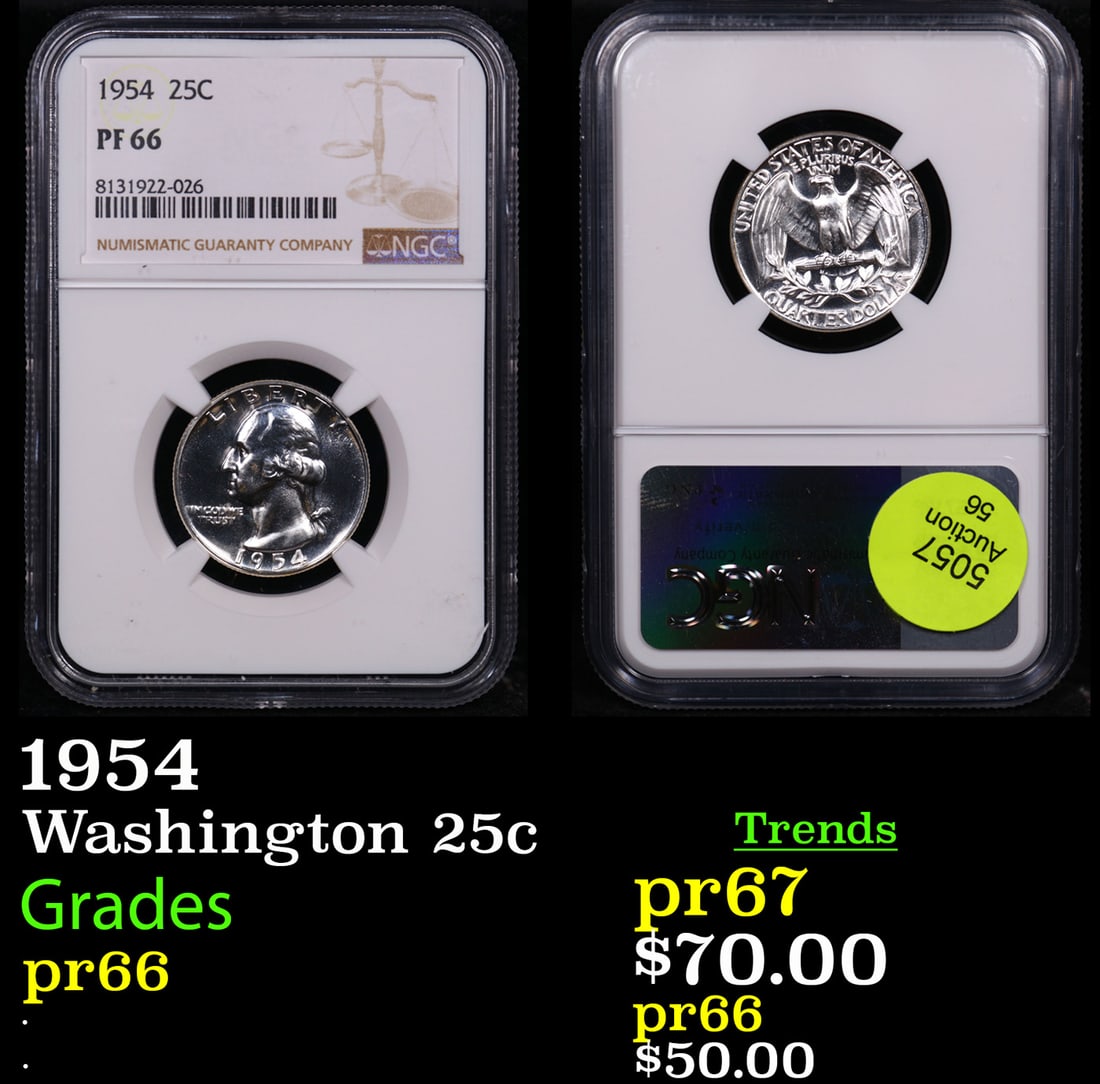 Proof NGC 1954 Washington Quarter 25c Graded pr66 By NGC (1 of 3)