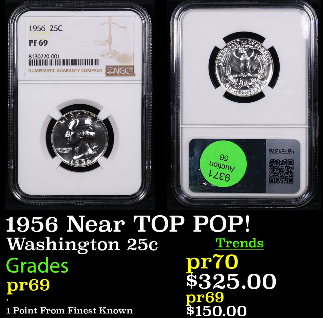 Proof NGC 1956 Washington Quarter Near TOP POP! 25c Graded pr69 By NGC (1 of 3)
