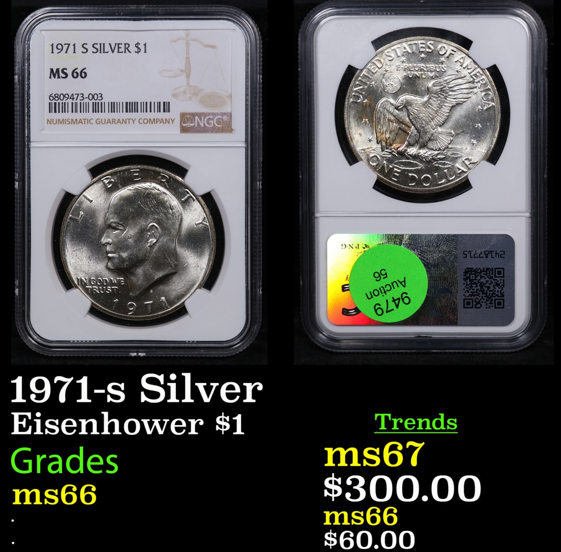 NGC 1971-s Silver Eisenhower Dollar $1 Graded ms66 By NGC (1 of 3)