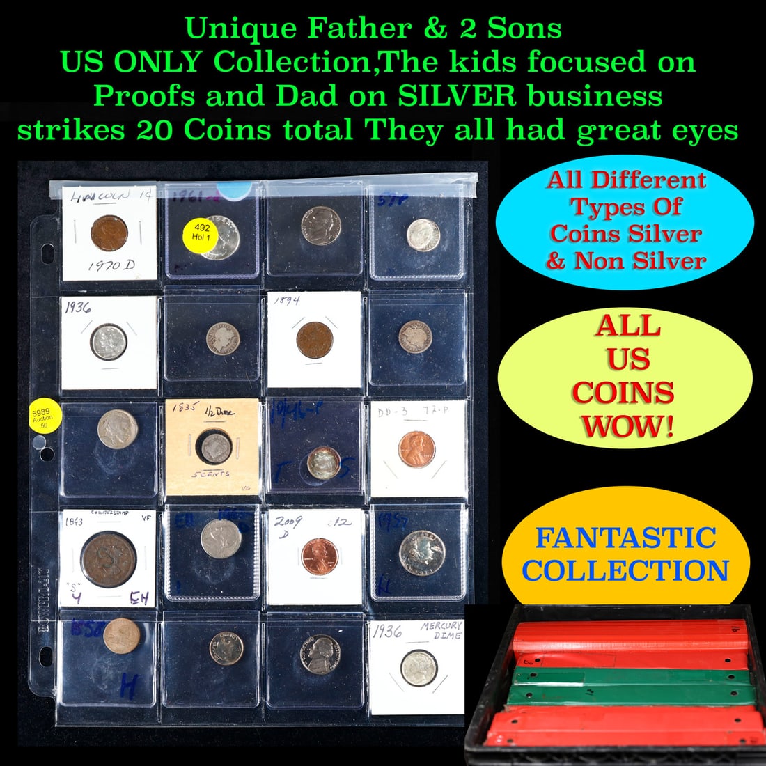 Unique Father & 2 Sons US ONLY Collection,The kids focused on Proofs and Dad on SILVER business: Unique Father & 2 Sons US ONLY Collection,The kids focused on Proofs and Dad on SILVER business strikes 20 Coins total They all had great eyes. We have received a huge collection of over 10 thousand U