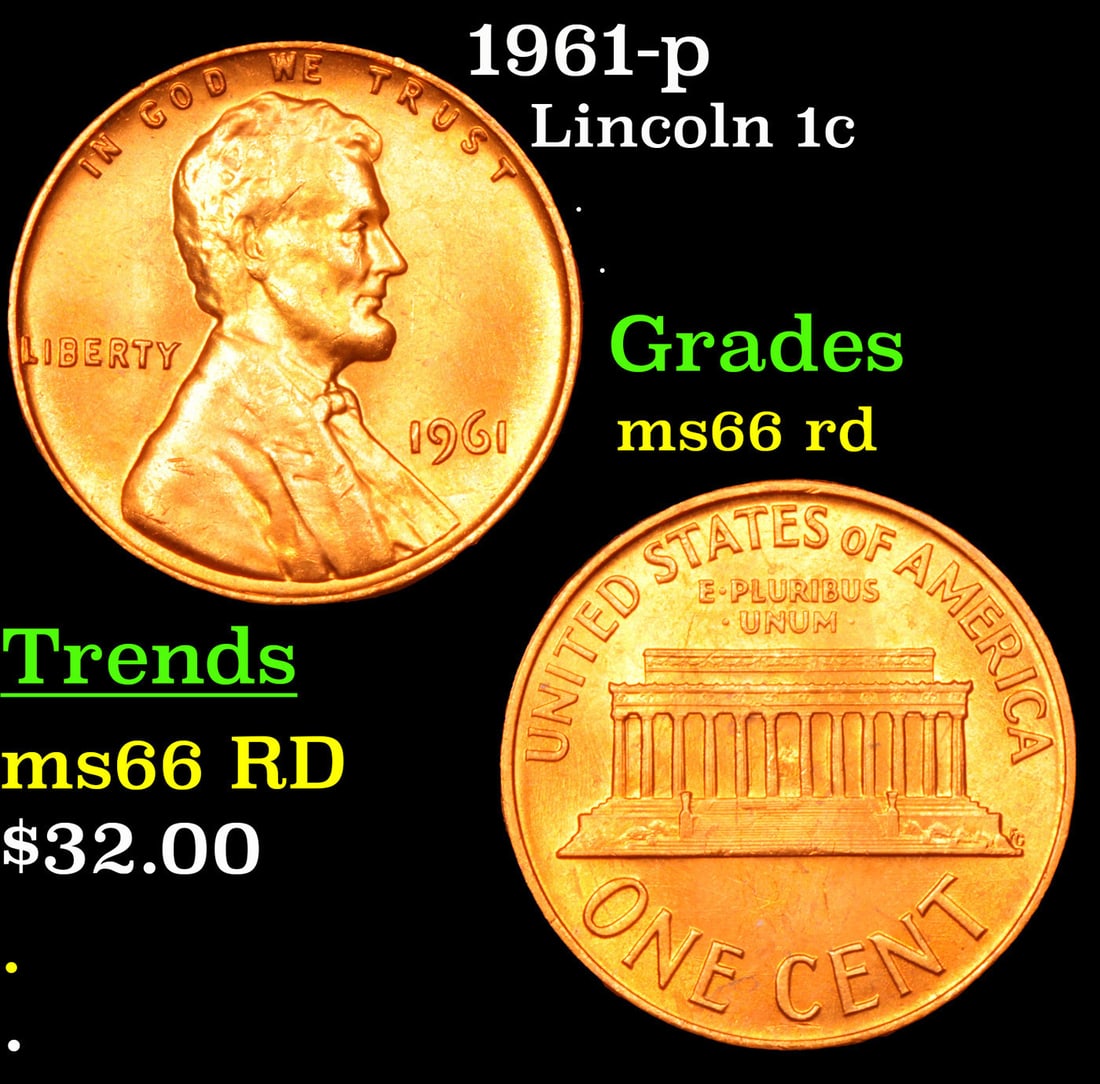 1961-p Lincoln Cent 1c Grades GEM+ Unc RD (1 of 3)