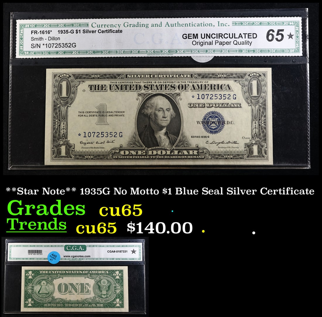 **Star Note** 1935G $1 Blue Seal Silver Certificate Graded cu65 (1 of 3)