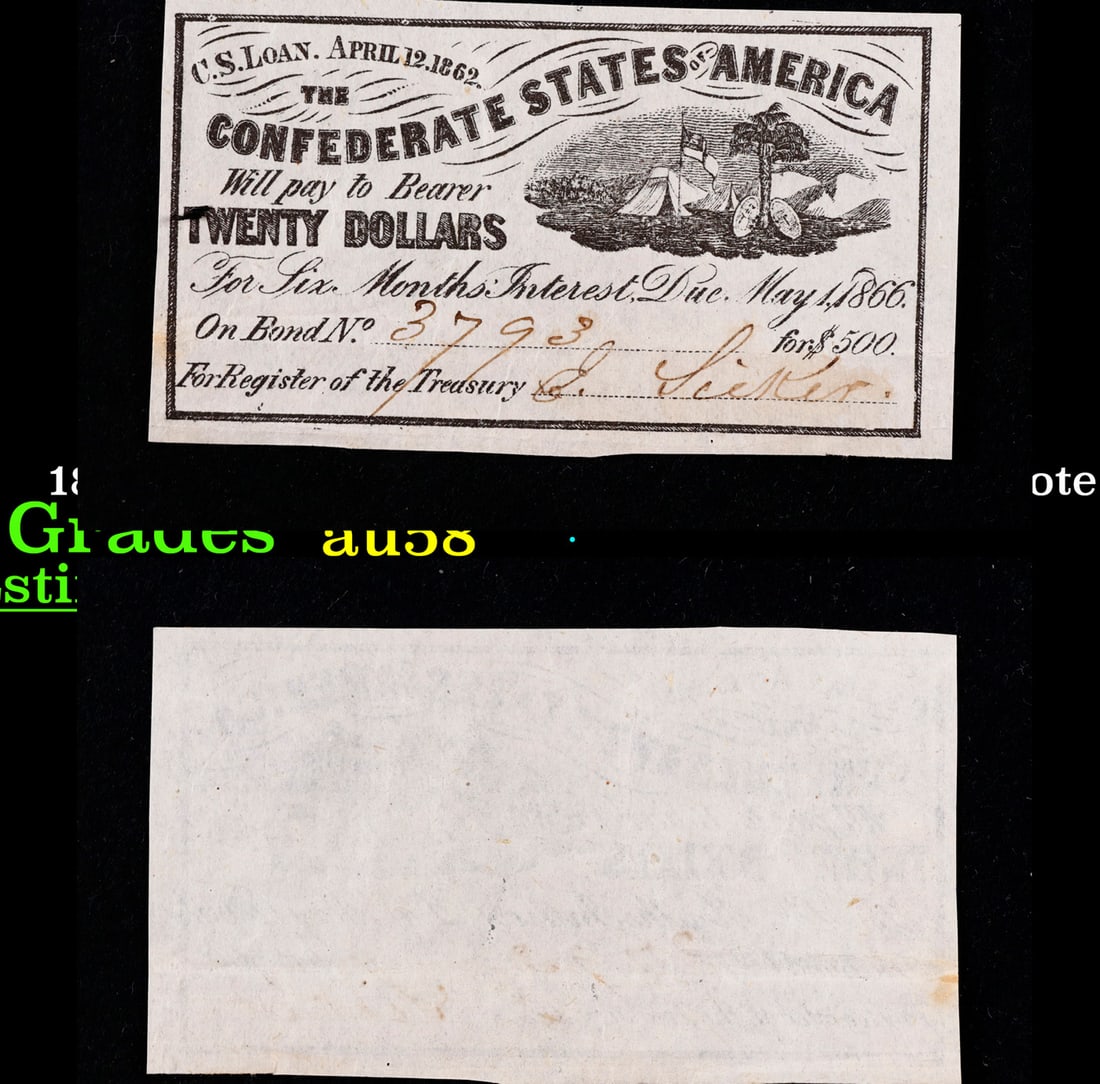 1862 Confederate States Twenty Dollars Note Grades Choice AU/BU Slider (1 of 3)