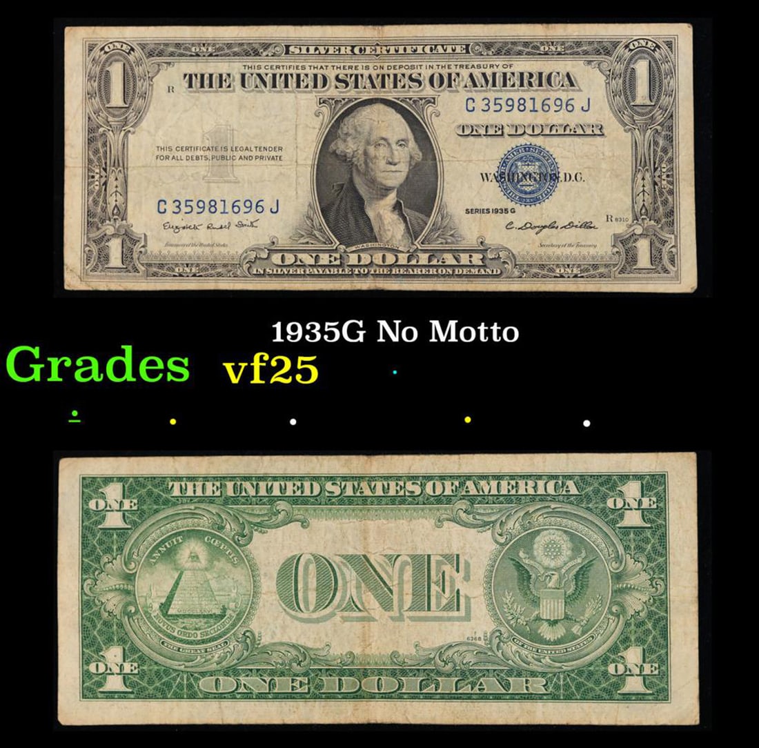 1935G $1 Blue Seal Silver Certificate Grades vf+ Motto (1 of 1)