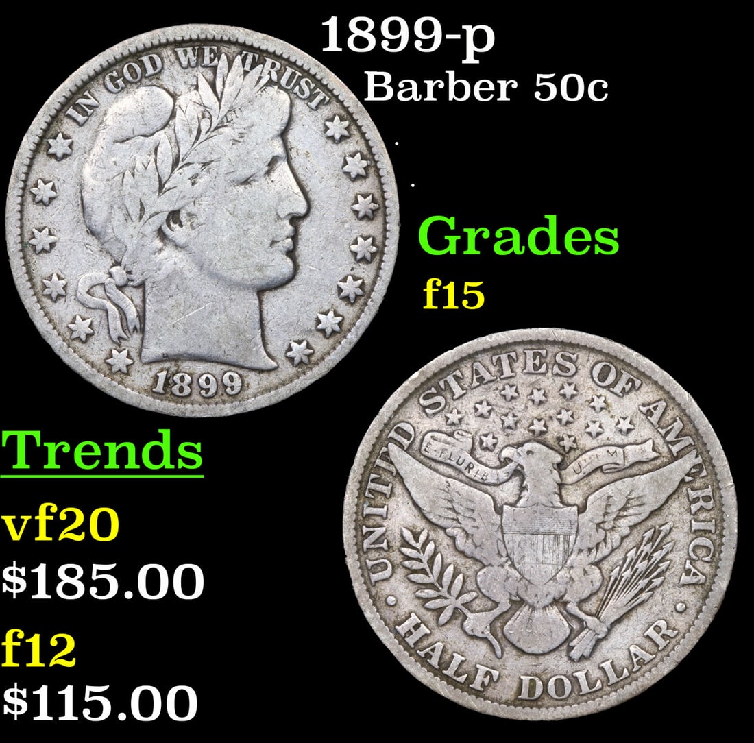 1899-p Barber Half Dollars 50c Grades f+ (1 of 3)